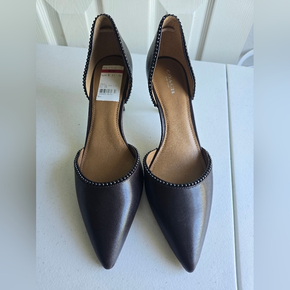 Coach Brown Leather Pumps Beaded Split Slip-On High Heel Shoes Size  9.5B - Picture 2 of 16